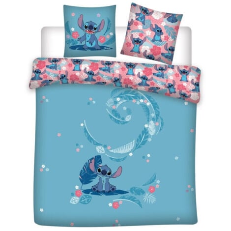 Parure de lit double et  réversible Stitch - Stitch assis 100 % coton - 220 cm x 240 cm