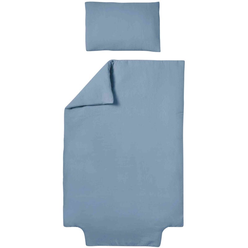 Babyfox - Parure de lit bébé double gaze de coton bio bleu gris 100x140cm - Bleu