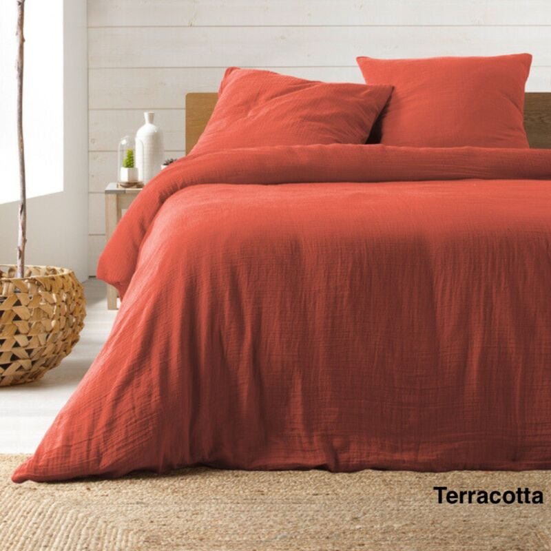 Parure de lit en Gaze de Coton 240x260cm - Terracotta.