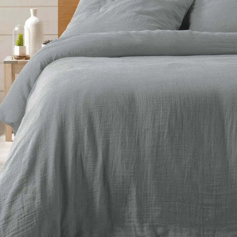 Parure de Lit en Gaze de Coton 240 x 220 cm - Gris .