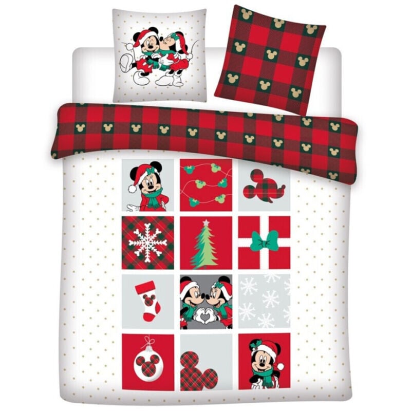 Parure de lit double réversible Disney Mickey et Minnie - Noël - Blanc et Rouge - 220 cm x 240 cm