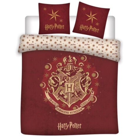 Parure de lit double réversible Harry Potter - Blason Hogwarts - Rouge - 200 cm x 200 cm