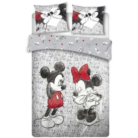 Parure de lit double réversible Mickey et Minnie – 200 cm x 240 cm – 100% microfibre – Lavage en machine à 30° – Aymax