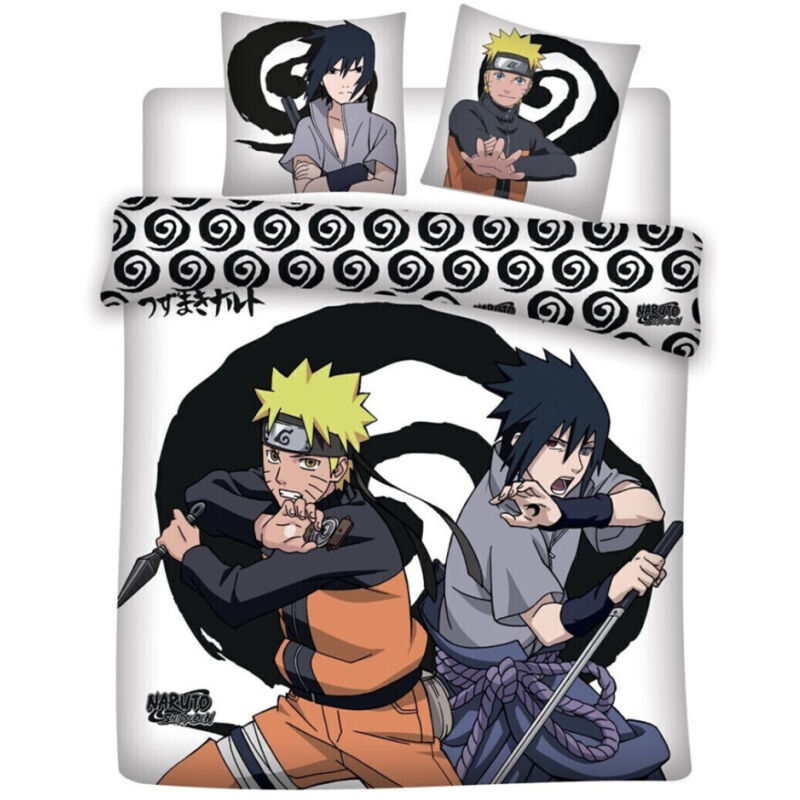 Parure de lit double réversible Naruto et Sasuke - 220 cm x 240 cm