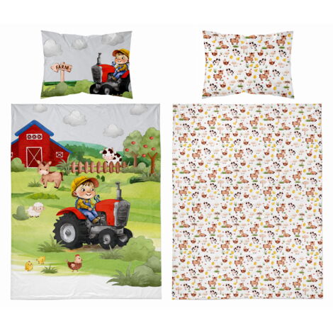 Parure de lit en bambou 100x135 Tracteur de ferme Rouge