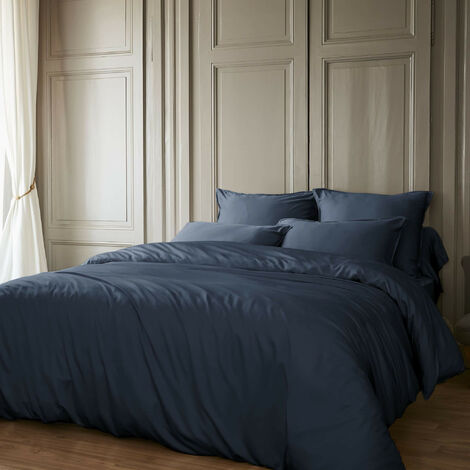 Parure de lit en bambou uni 260x240 bleu marine