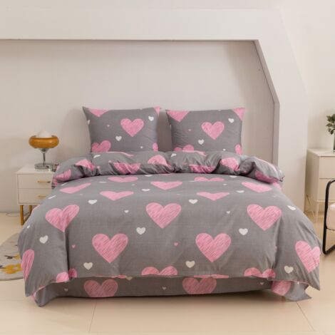 Parure de lit en coton 140x200 cœur rose