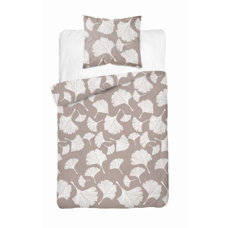 Parure de lit en coton 140x200 Fleurs Feuilles Beige