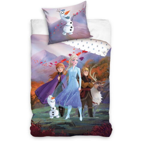 Parure de lit en coton 140x200 LA REINE DES NEIGES Anna et Elsa