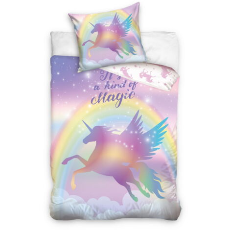 Parure de lit en coton 140x200 Licorne magique arc-en-ciel