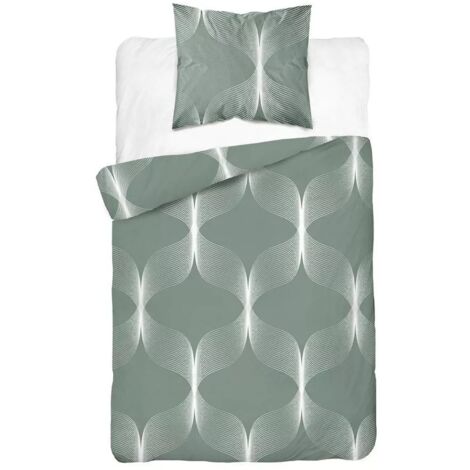 Parure de lit en coton 140x200 motif géométrique mosaïque menthe