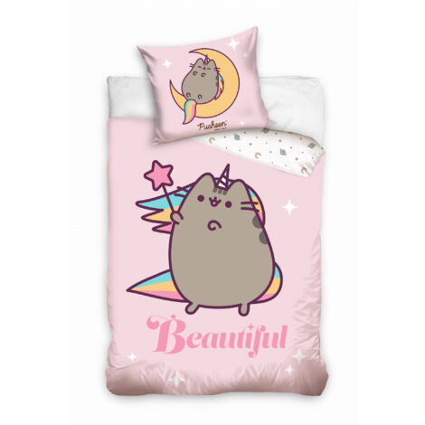 Parure de lit en coton 140x200 Pusheen Licorne Rose