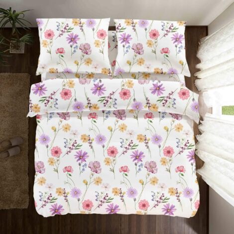 PARURE DE LIT EN COTON 200x200 FLEURS PEINTES