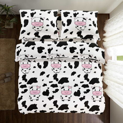 Parure de lit en coton 200x200 motif vache heureuse