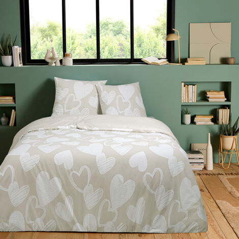 Parure de lit en coton motif cœurs 200x200cm