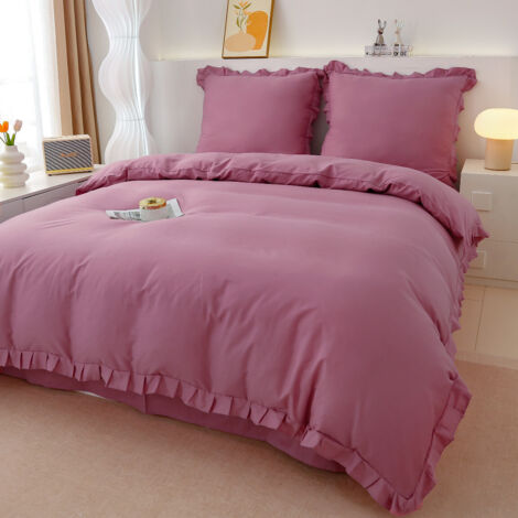 Parure de lit en coton premium 220 x 200 cm avec volants roses