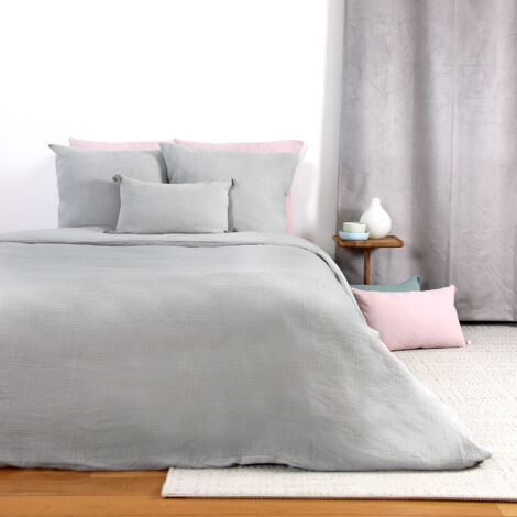 Parure de lit en double gaze de coton Gris clair 140x200 cm