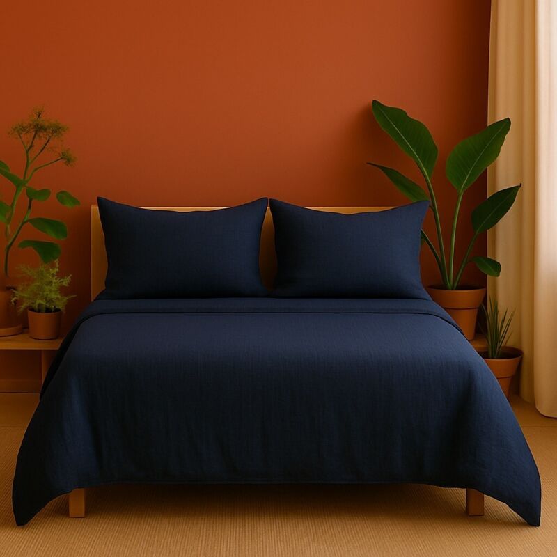 Parure de Lit en Gaze de Coton 240 x 220 cm - bleu .