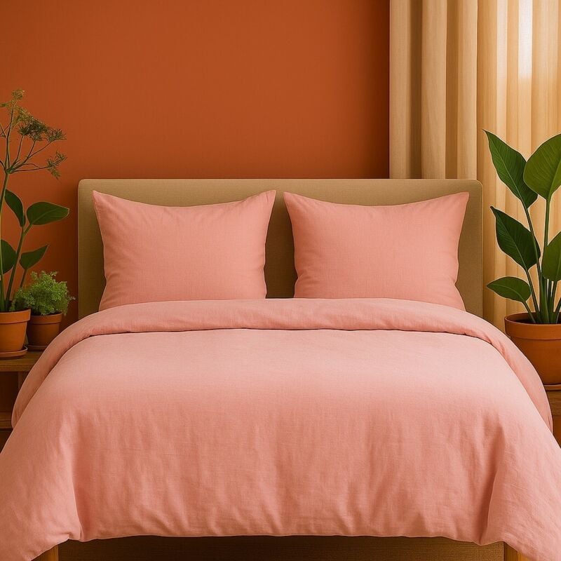 Parure de Lit en Gaze de Coton 240 x 220 cm - Rose.