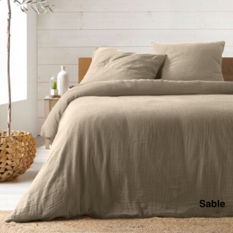 Parure de Lit en Gaze de Coton 240 x 220 cm - Sable.