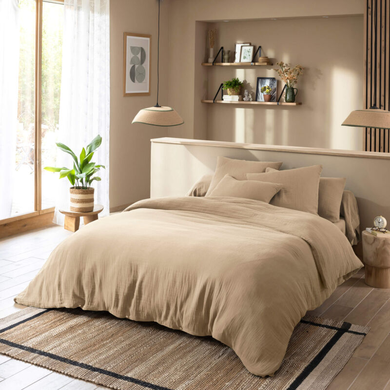Parure de lit en gaze de coton Beige 140x200 NOA - NOA