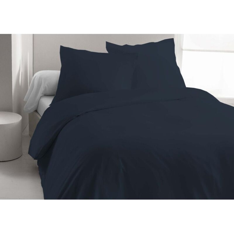 Vente-unique - Parure de lit en lin et coton 57 fils/cm² - Housse de couette 220 x 240 cm + 2 taies d'oreiller 63 x 63 cm - Bleu nuit - aurelle