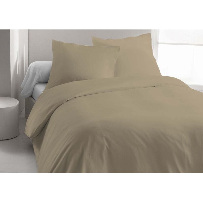 Vente-unique - Parure de lit en lin et coton 57 fils/cm² - Housse de couette 240 x 260 cm + 2 taies d'oreiller 63 x 63 cm - Taupe - aurelle