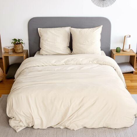 Parure de lit en microfibre lavée. sable. pour lit 2 places avec 2 taies d'oreillers 240x220 cm