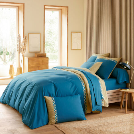Parure de lit en percale de coton LINOA bleu cobalt Taie 65x65 cm 280x240 cm
