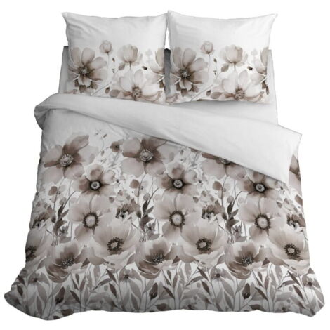 Parure de lit en satin 160x200 Fleurs Beige