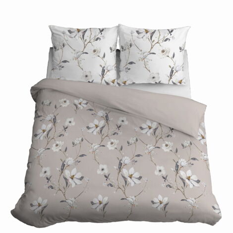 Parure de lit en satin 220x200 Fleurs Beige clair