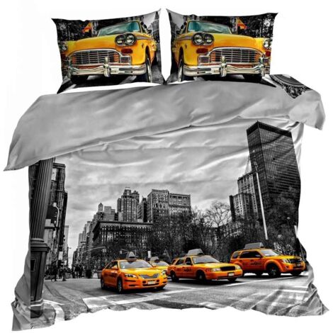 Parure de lit en satin de coton 3D 200x220cm TAXIS JAUNES