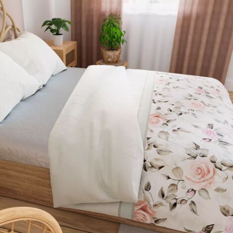 Parure de lit en satin de coton ROSALINA - fleurs roses, écru, rose - 220x200cm