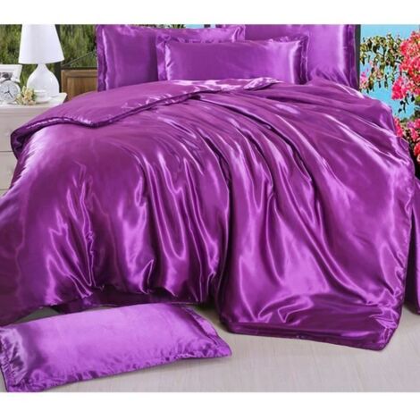 Parure de lit en soie - KONVINIT - Violet Foncé - 220x240cm - Drap de Lit 230x240cm - 2 Taies d\'Oreiller 48x74cm