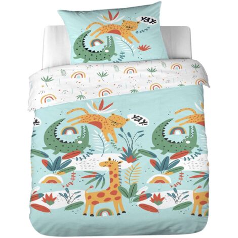 Parure de lit enfant 100% coton adouci motif safari