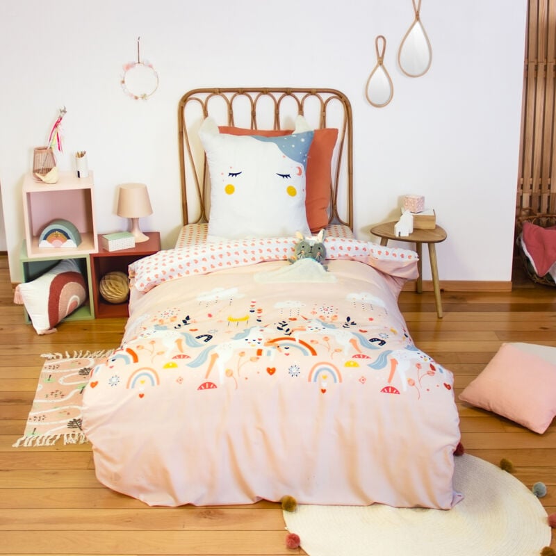 Parure de lit enfant 140x200 cm microfibre feerique rose 2 pièces
