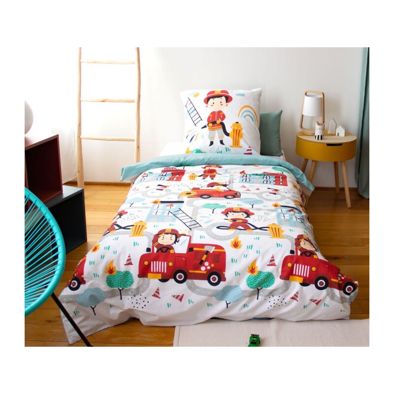 Homemaison - Parure de lit fuego réversible– 140x200 cm + 1 taie – Coton 57 fils/cm² - 140x200cm - Blanc