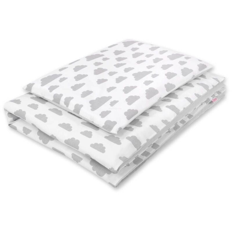 Parure de lit enfant 2 pièces en coton double face - gris/nuages ​​gris