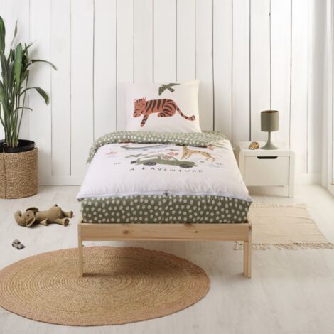 Parure de lit enfant 90x190cm – Housse de couette 100% coton – Couette tempérée 300g/m² – Lavable en machine à 40° – Bleu Calin