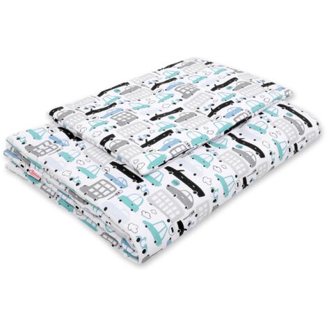 Parure de lit enfant avec garnissage 120x90cm - voitures grises et turquoise