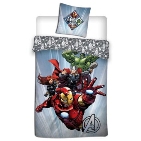Parure de lit enfant Avengers – Housse 140 cm x 200 cm en 100% polyester – Design réversible Hulk, Thor, Iron Man, Black Widow – Aymax