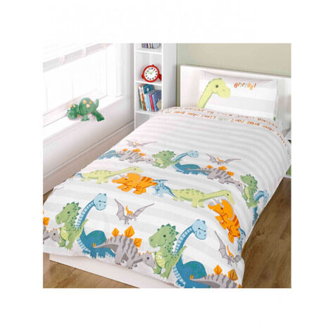 Parure de lit enfant dinosaures blanche 120 cm x 150 cm – 48% coton 52% polyester – Lavable en machine à 40° – Argofield