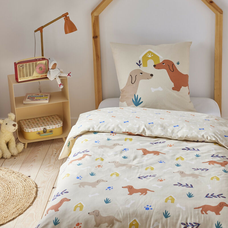 Parure de lit enfant chien réversible 140x200cm