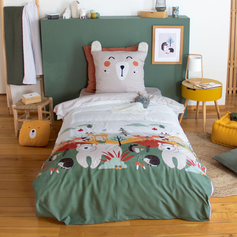 Parure de lit enfant forest 140x200 cm en microfibre beige 2 pièces