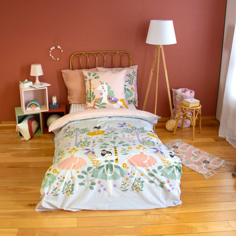 Parure de lit enfant Licorne – 140x200 cm + 1 taie – Coton 57 fils/cm² - 140x200cm - Rose