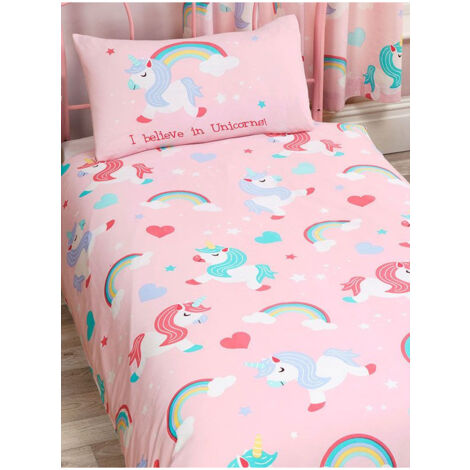 Parure de lit enfant licornes 70x140 cm – Housse de couette 120x150 cm – Taie d'oreiller 40x60 cm – 48% coton, 52% polyester – Argofield