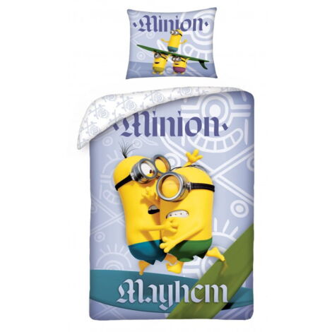 Parure de lit enfant Minions 140x200 + taie d'oreiller 70X90cm