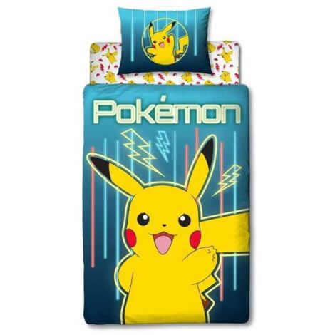 Parure de lit enfant Pokémon Pikachu 140 x 200 cm avec taie 63 x 63 cm