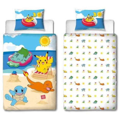 Parure de lit enfant Pokémon - Pikachu 140 x 200 cm Bleu Taie 63 x 63 cm