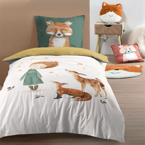 Parure de lit enfant renard Blanc 140x200 cm